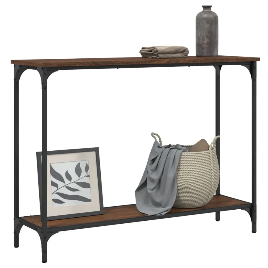 Table console chêne marron 101x30,5x75 cm bois d'ingénierie - 3