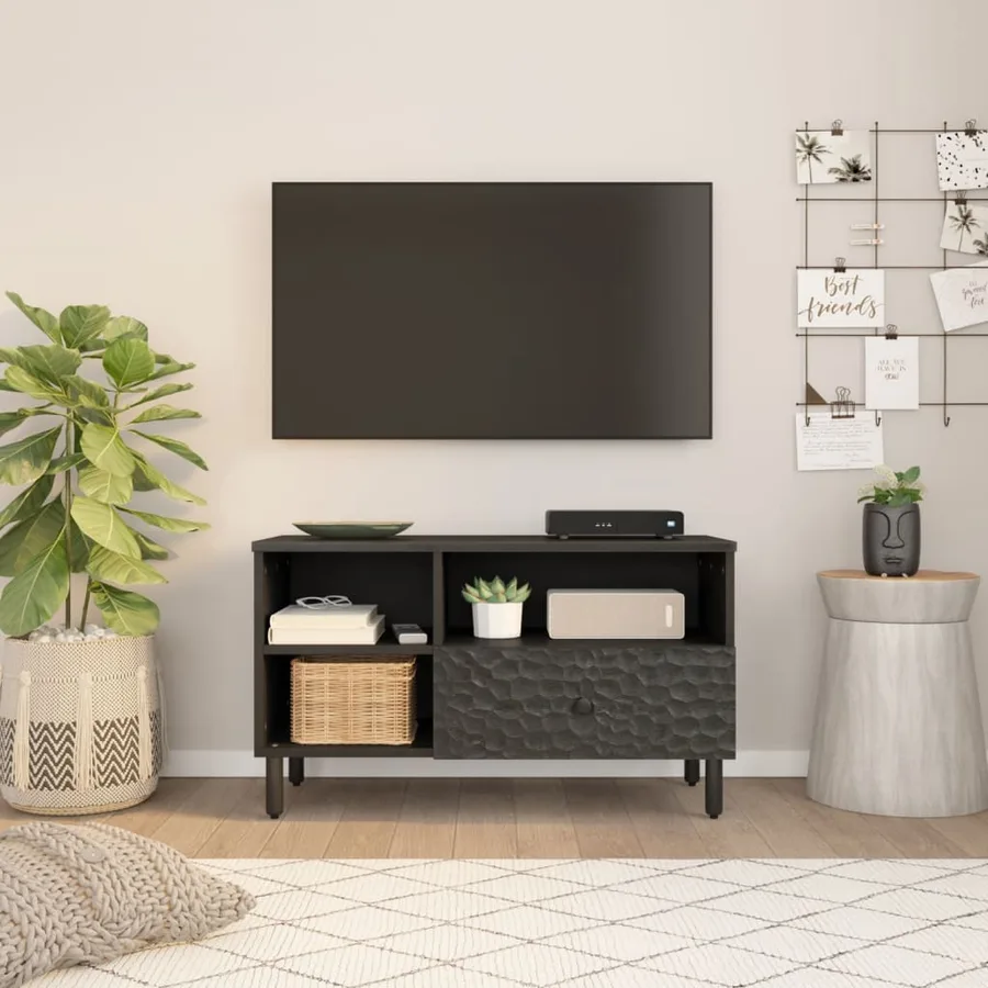 Meuble TV noir 80x33x46 cm bois massif de manguier - 2