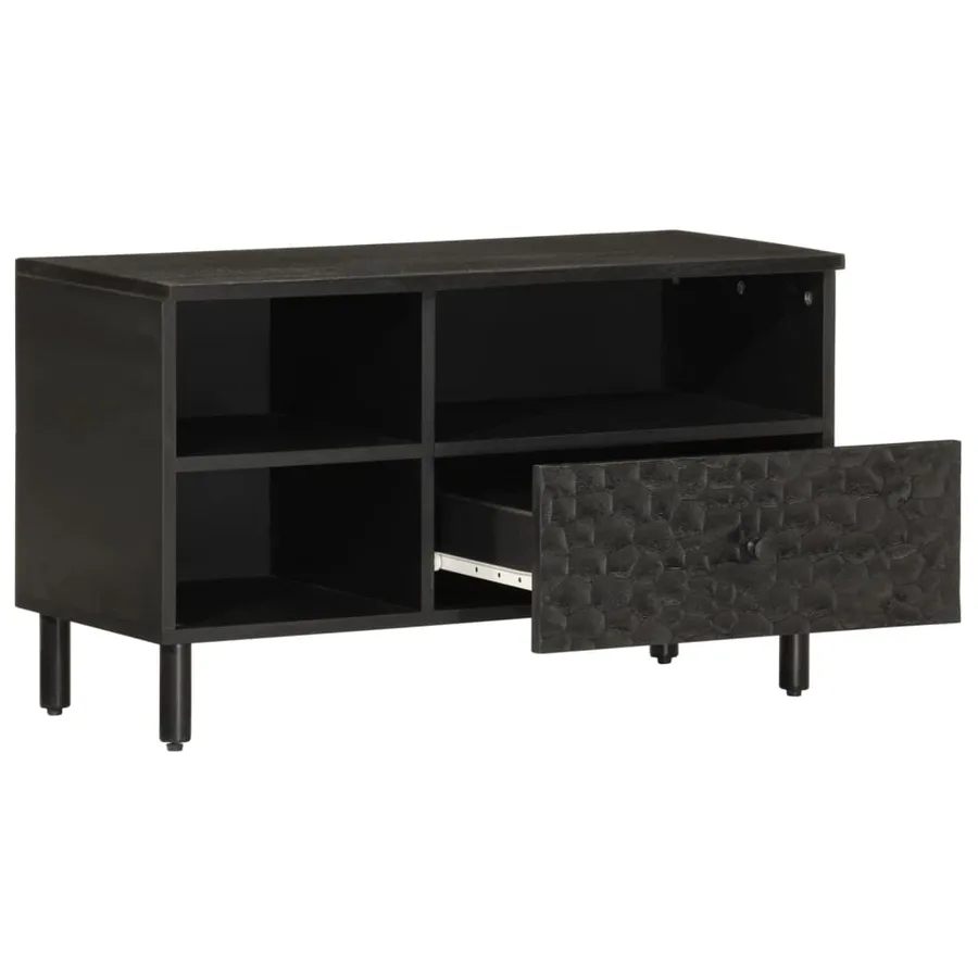 Meuble TV noir 80x33x46 cm bois massif de manguier - 3