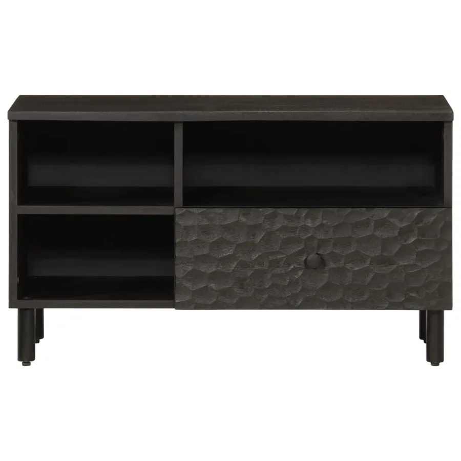 Meuble TV noir 80x33x46 cm bois massif de manguier - 4