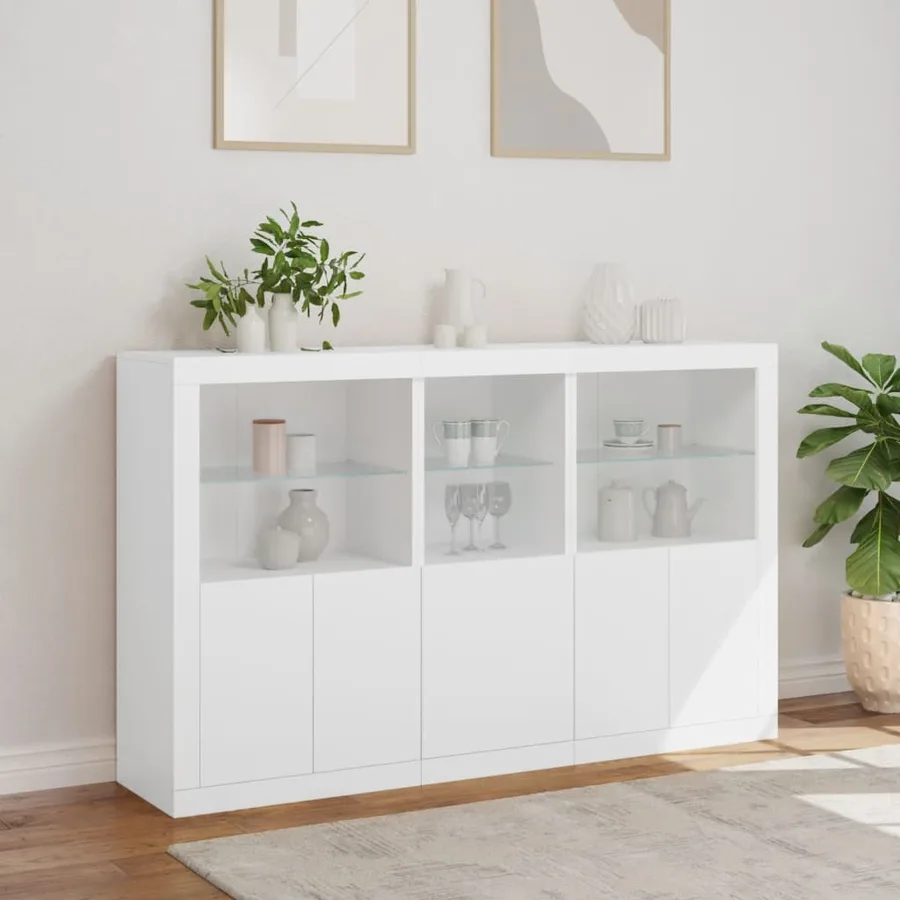 Buffet avec lumières LED blanc 162x37x100 cm - 4