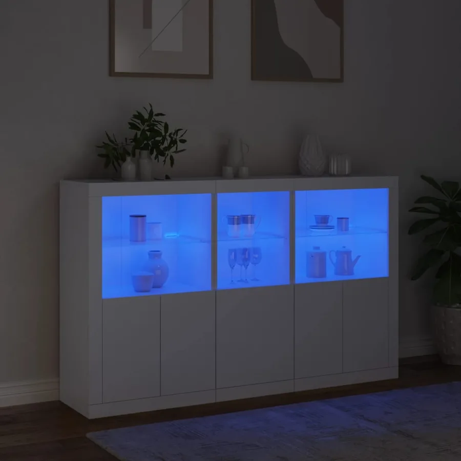 Buffet avec lumières LED blanc 162x37x100 cm - 5