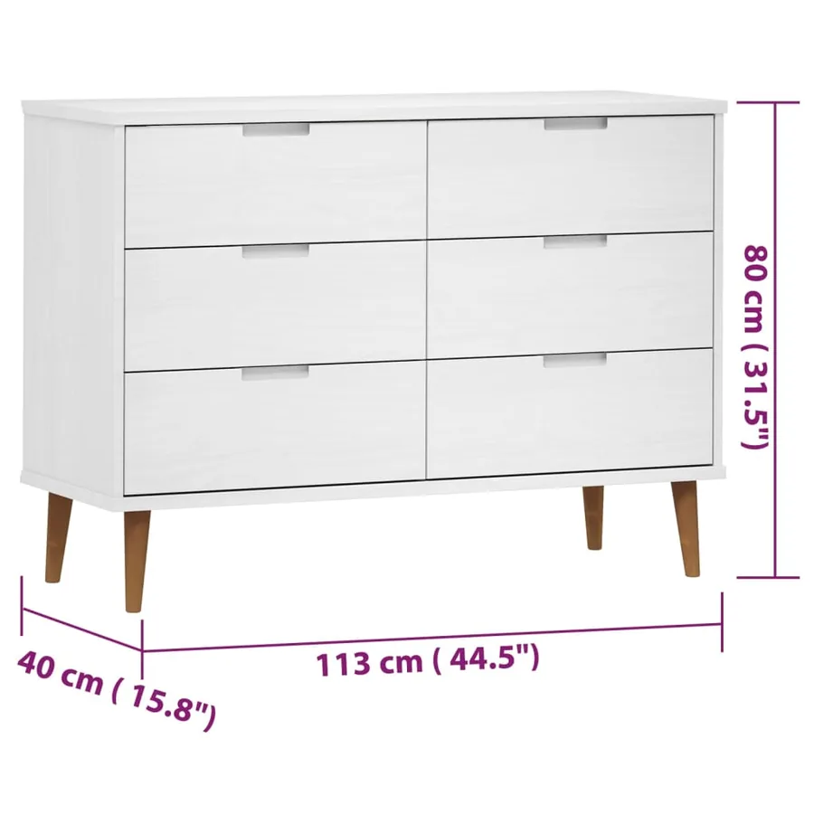 Commode MOLDE Blanc 113x40x80 cm Bois de pin massif - 8
