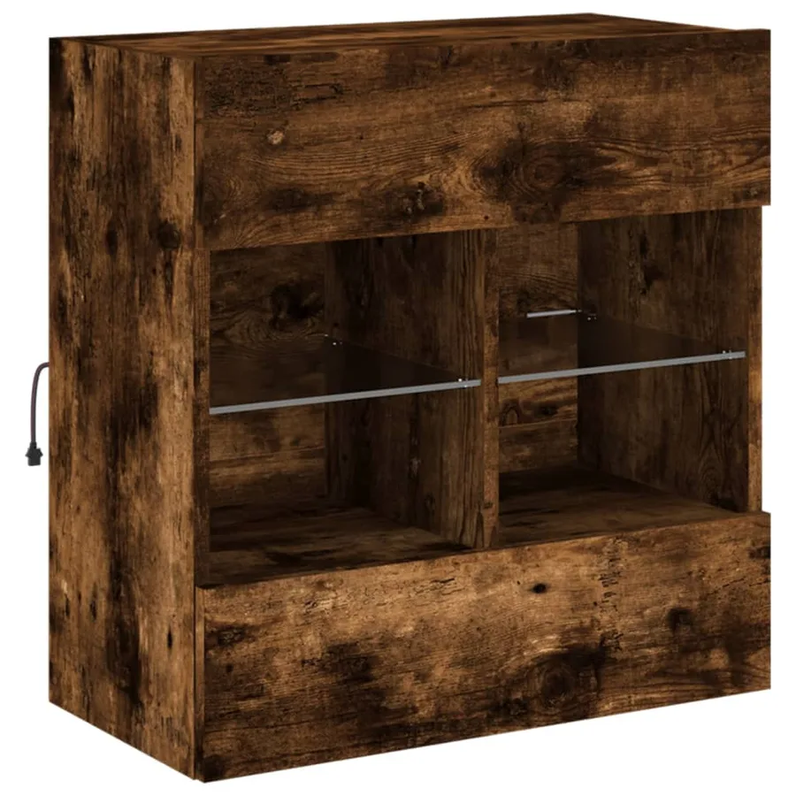 Meuble TV mural avec lumières LED chêne fumé 58,5x30x60,5 cm - 5