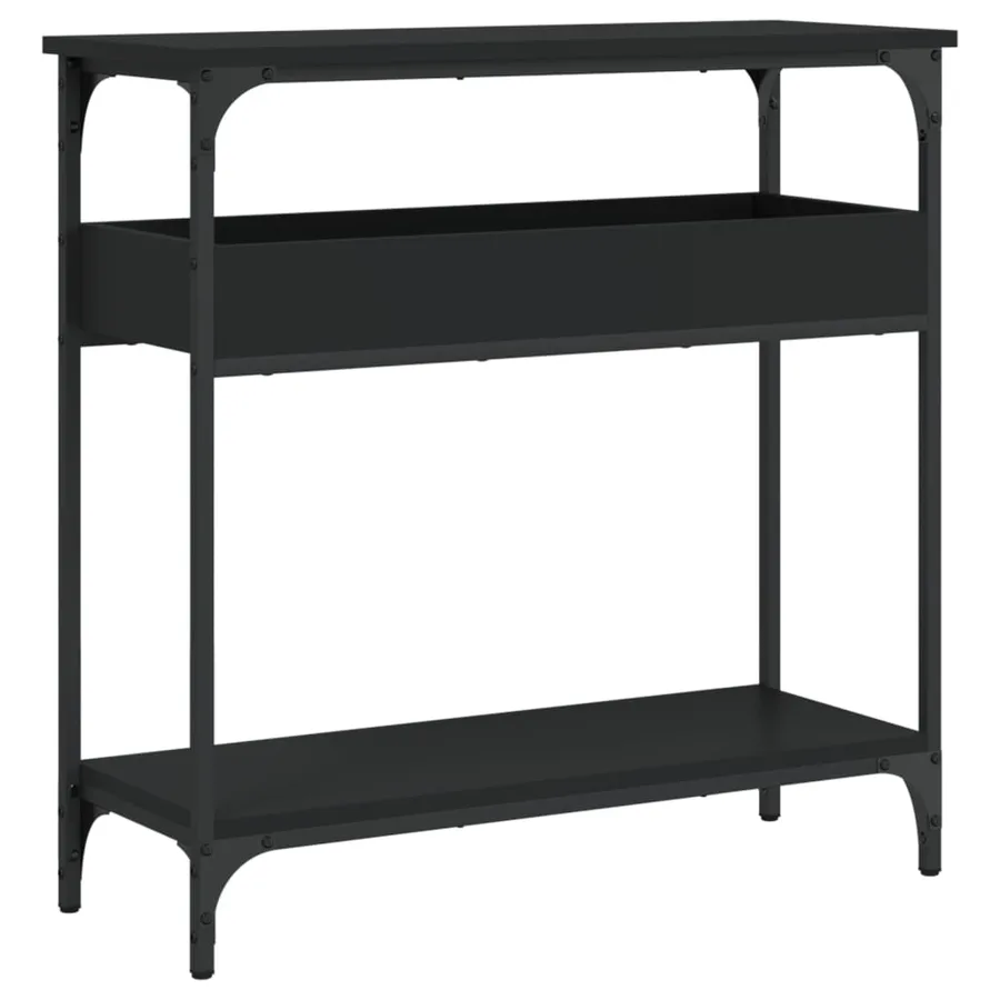 Table console avec étagère noir 75x29x75 cm bois d'ingénierie - 2