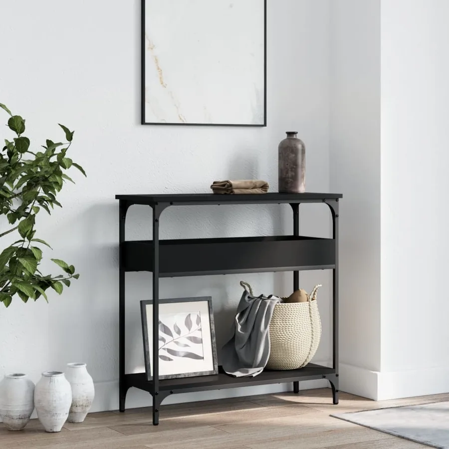 Table console avec étagère noir 75x29x75 cm bois d'ingénierie - 3