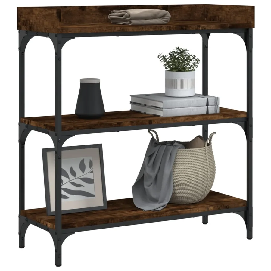 Table console avec étagères chêne fumé 75x30x80 cm - 3