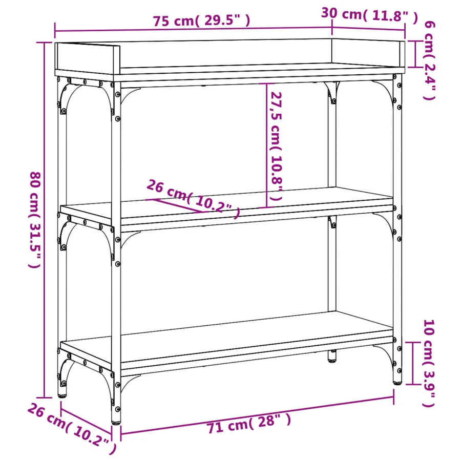 Table console avec étagères chêne fumé 75x30x80 cm - 9