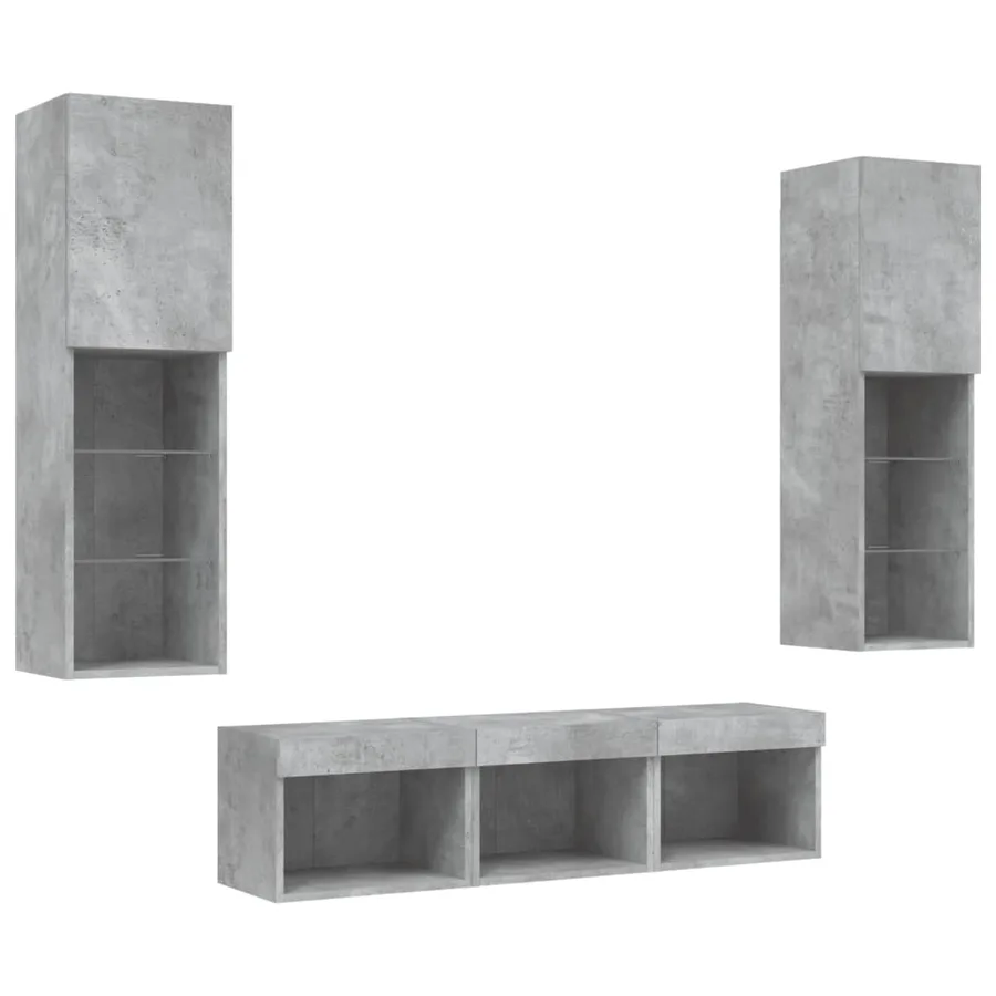 Unités murales TV avec LED 5 pcs gris béton bois d'ingénierie - 5