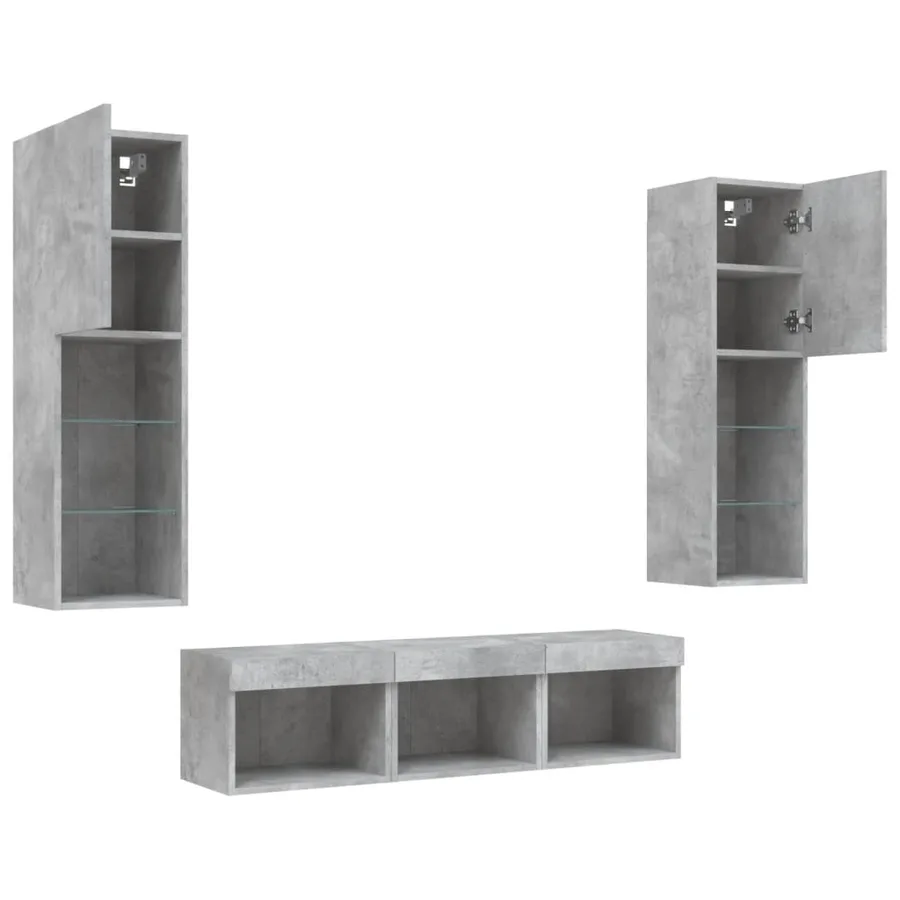 Unités murales TV avec LED 5 pcs gris béton bois d'ingénierie - 6