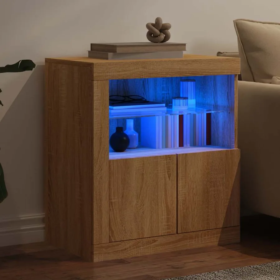 Buffet avec lumières LED chêne sonoma 60,5x37x67 cm - 4
