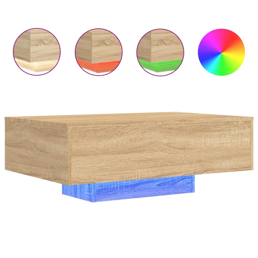 Table basse avec lumières LED chêne sonoma 85x55x31 cm - 2