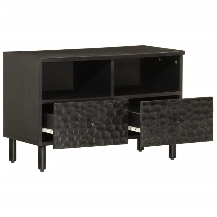 Meuble TV noir 70x33x46 cm bois massif de manguier - 2