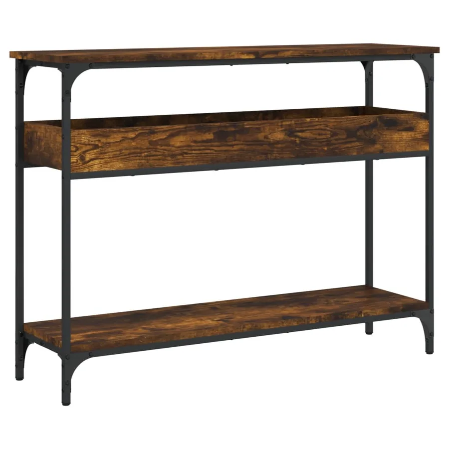Table console avec étagère chêne fumé 100x29x75 cm - 2
