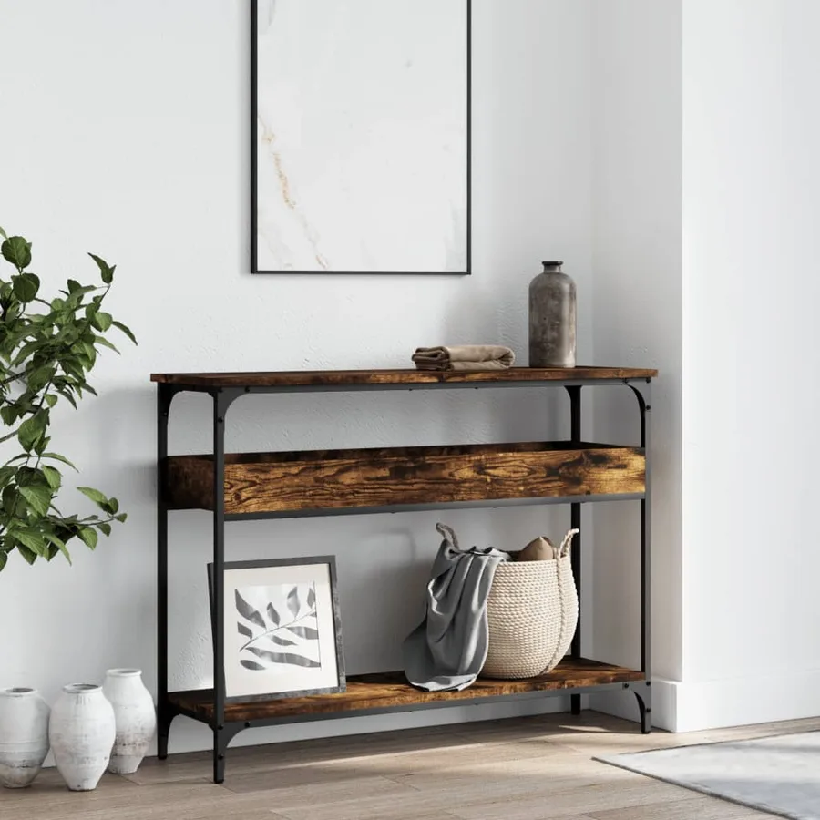 Table console avec étagère chêne fumé 100x29x75 cm - 3