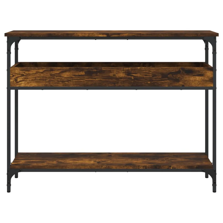 Table console avec étagère chêne fumé 100x29x75 cm - 4