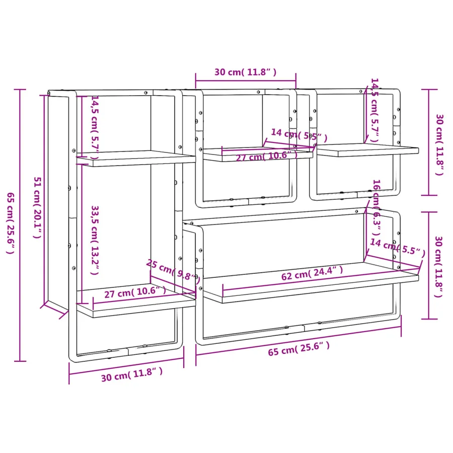 Ensemble d'étagères murales avec barres 4 pcs chêne sonoma - 12