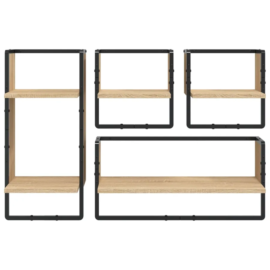 Ensemble d'étagères murales avec barres 4 pcs chêne sonoma - 4