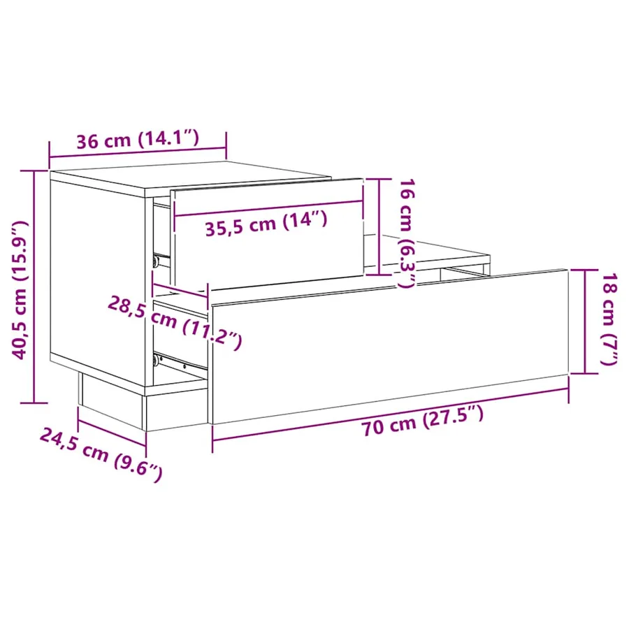 Table de chevet avec lumières LED blanc 70x36x40,5 cm - 16