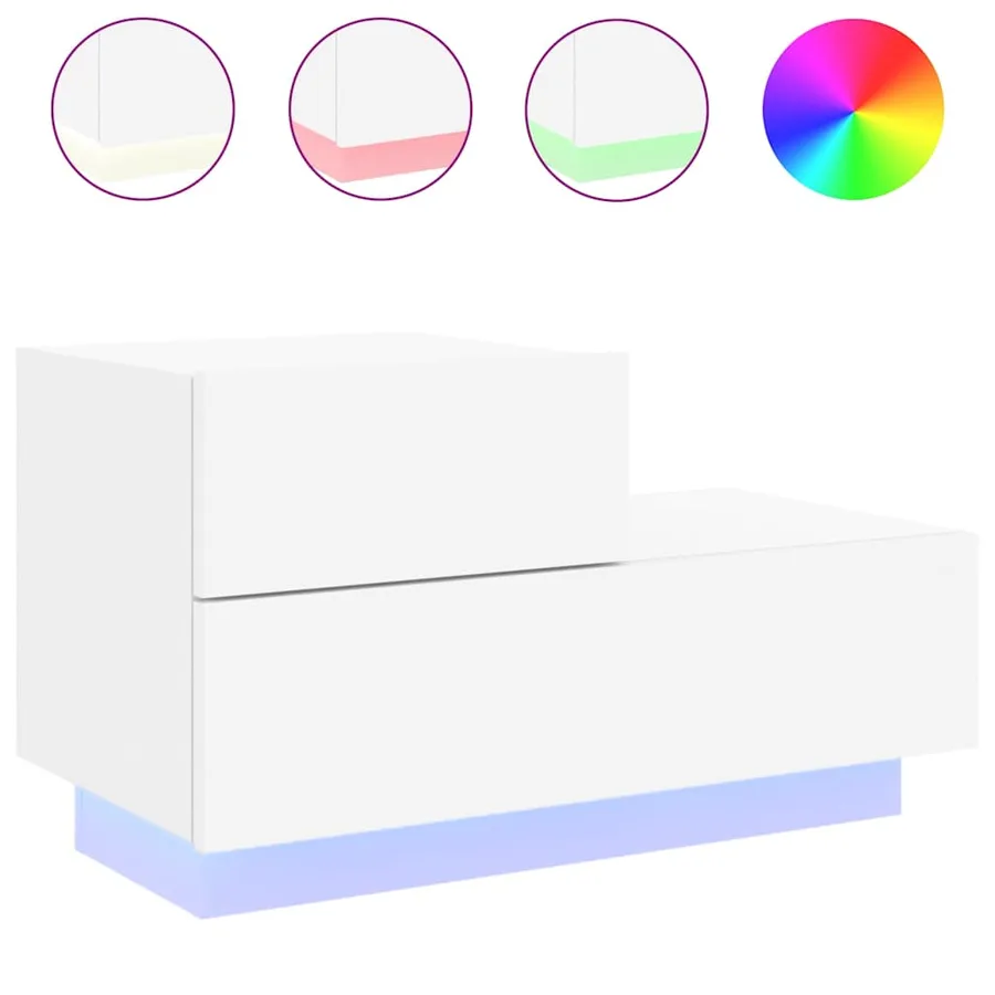 Table de chevet avec lumières LED blanc 70x36x40,5 cm - 2