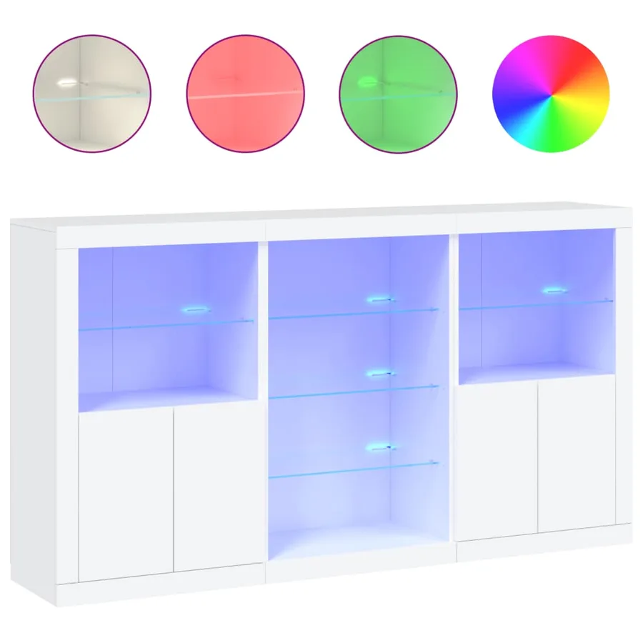 Buffet avec lumières LED blanc 181,5x37x100 cm - 2