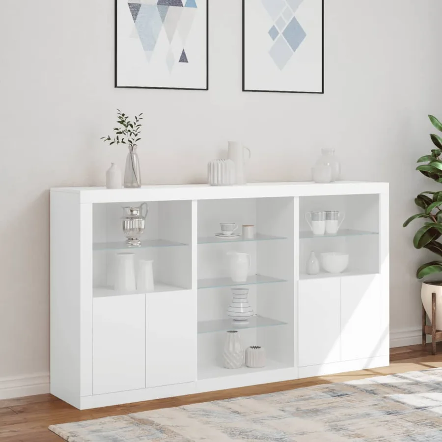 Buffet avec lumières LED blanc 181,5x37x100 cm - 4