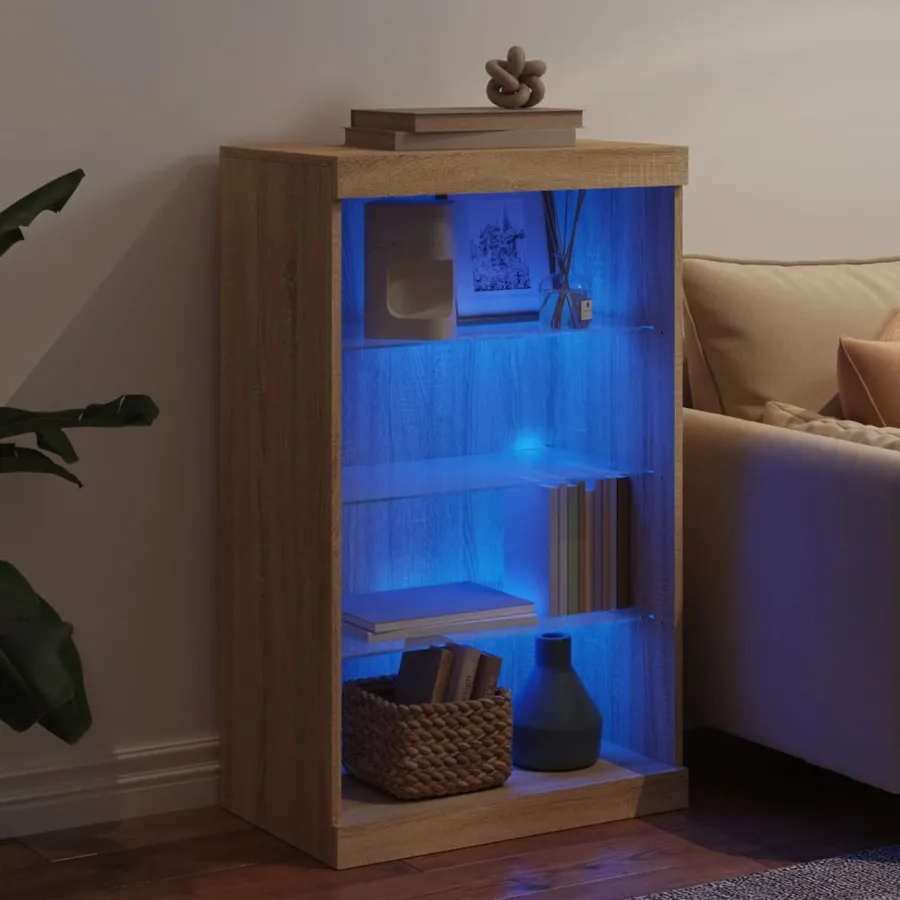 Buffet avec lumières LED chêne sonoma 60,5x37x100 cm - 4