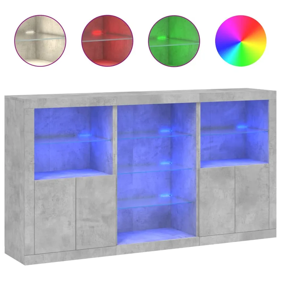Buffet avec lumières LED gris béton 181,5x37x100 cm - 2