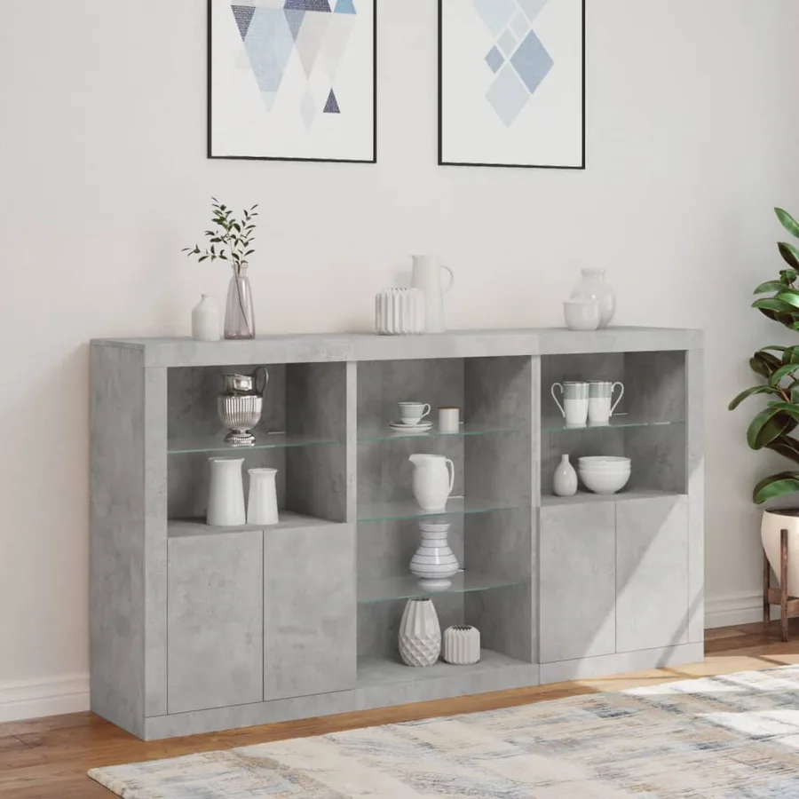 Buffet avec lumières LED gris béton 181,5x37x100 cm - 4