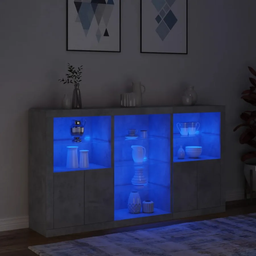 Buffet avec lumières LED gris béton 181,5x37x100 cm - 5