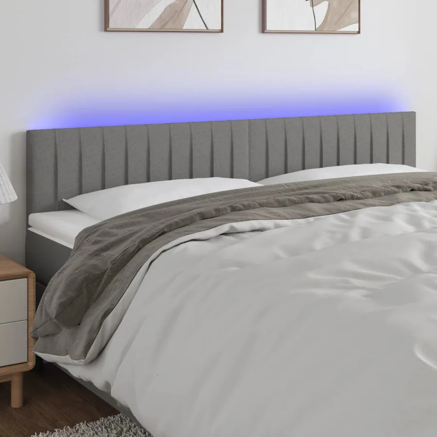 Tête de lit à LED Gris foncé 200x5x78/88 cm Tissu