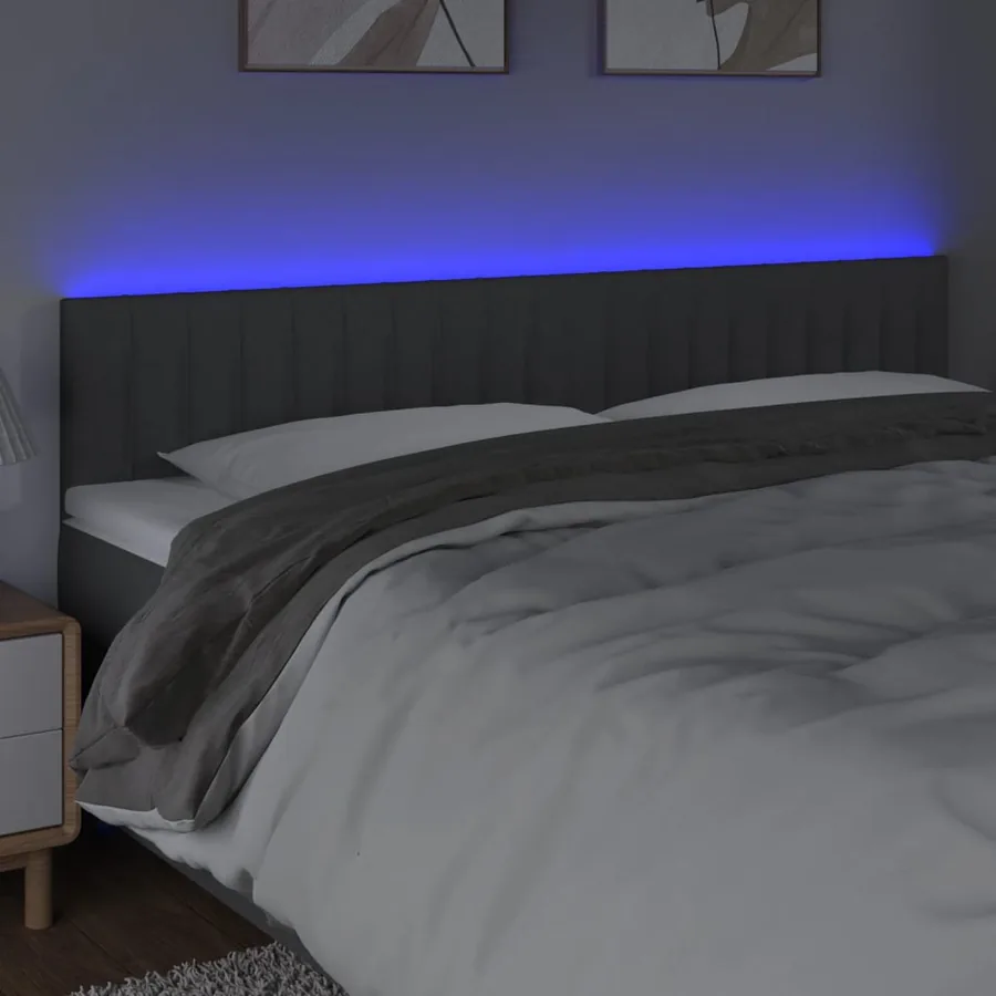 Tête de lit à LED Gris foncé 200x5x78/88 cm Tissu - 3