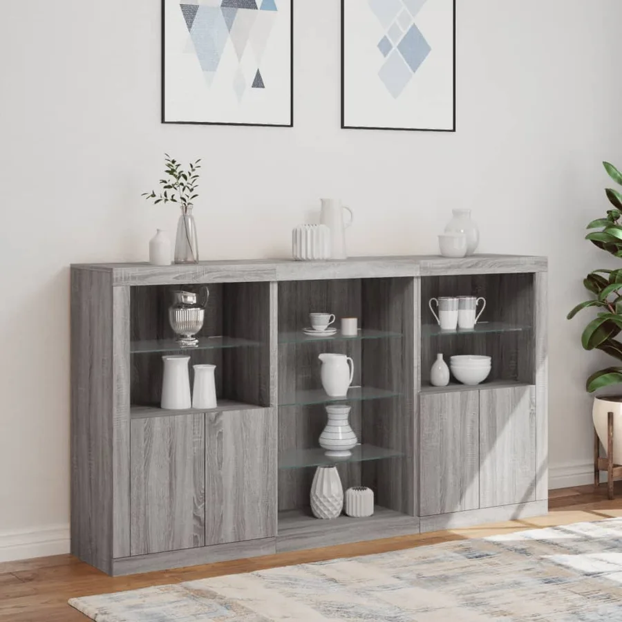 Buffet avec lumières LED sonoma gris 181,5x37x100 cm - 4