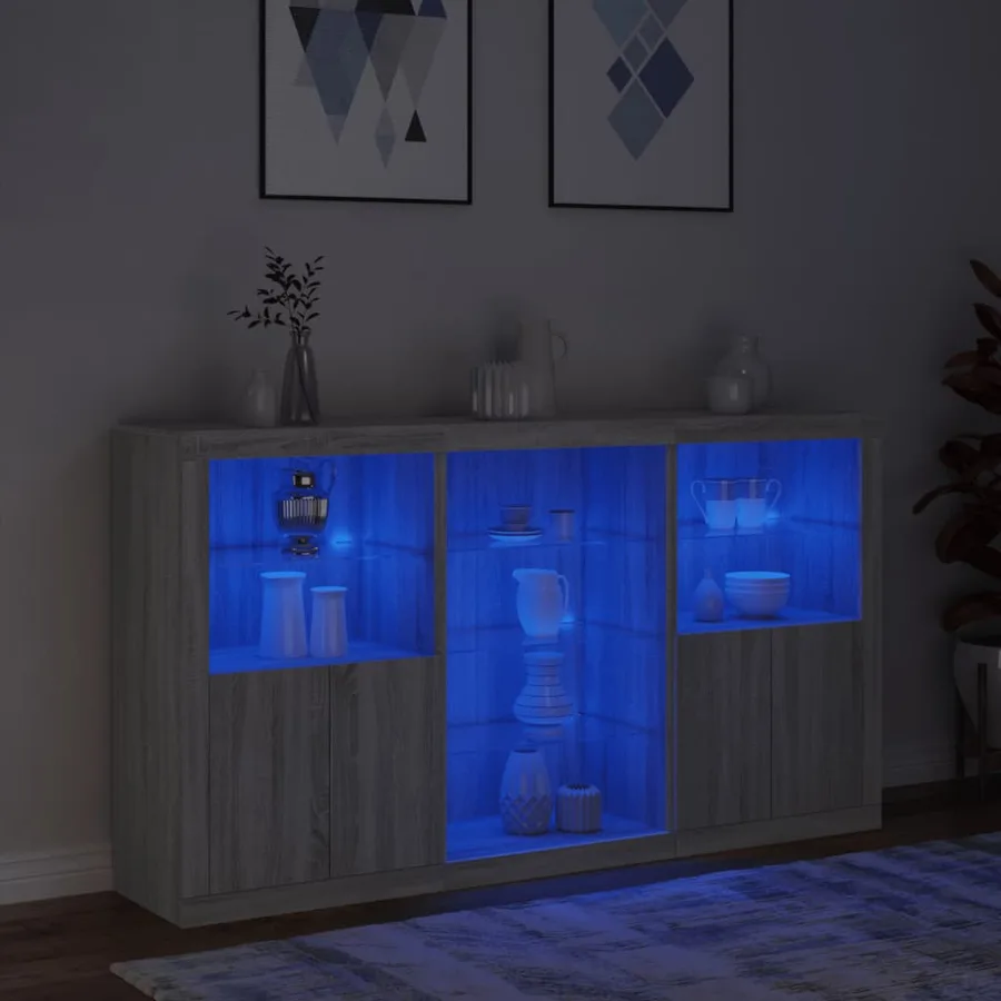 Buffet avec lumières LED sonoma gris 181,5x37x100 cm - 5