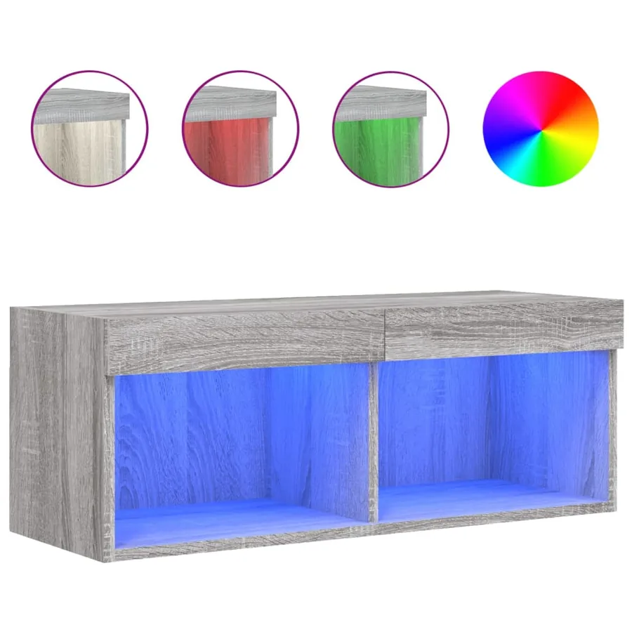 Meuble TV avec lumières LED sonoma gris 80x30x30 cm - 2
