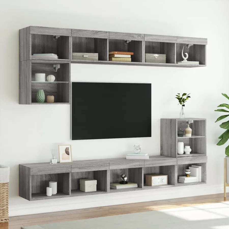 Meuble TV avec lumières LED sonoma gris 80x30x30 cm - 4