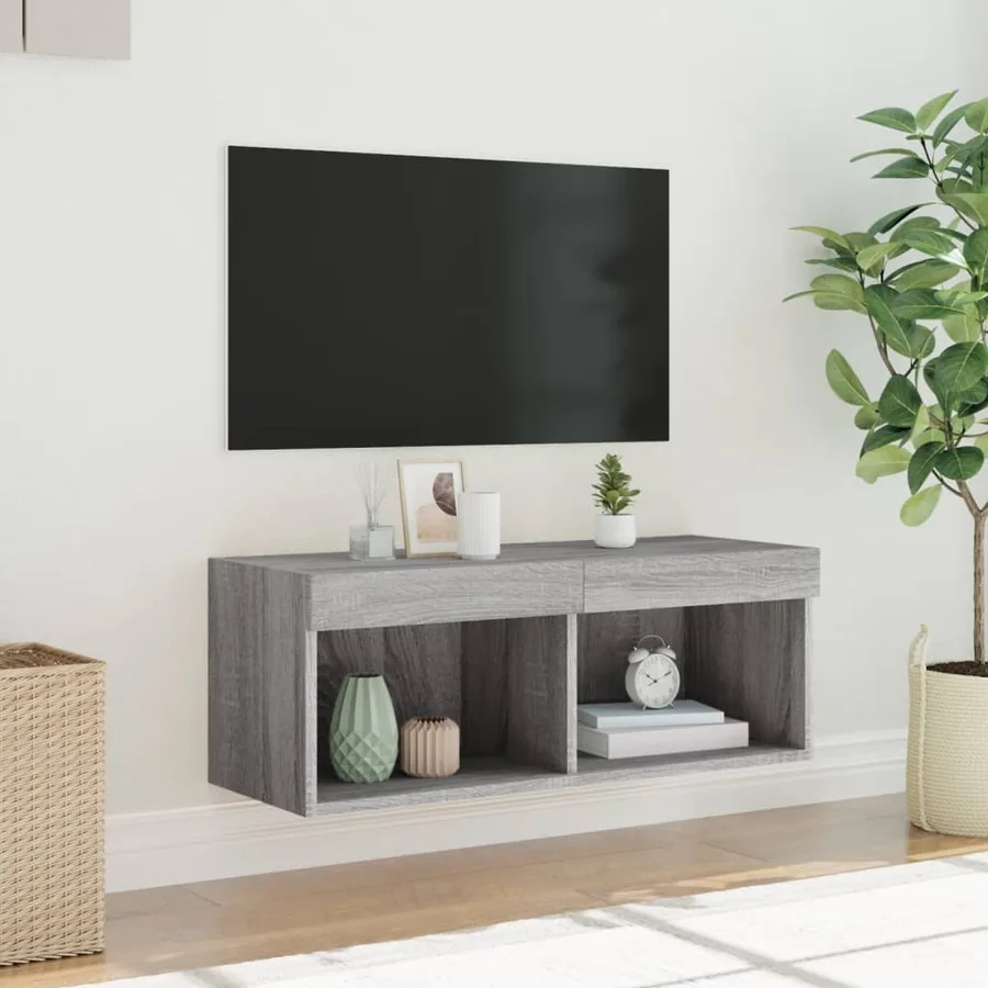 Meuble TV avec lumières LED sonoma gris 80x30x30 cm - 5