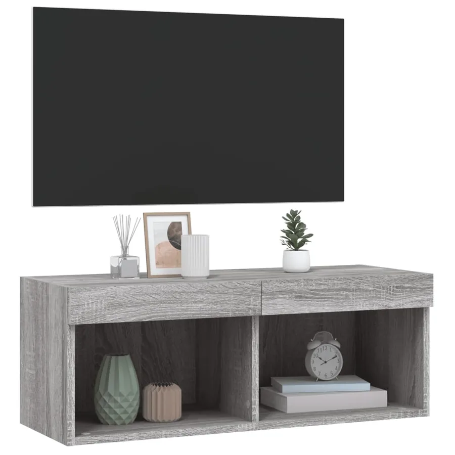 Meuble TV avec lumières LED sonoma gris 80x30x30 cm - 6