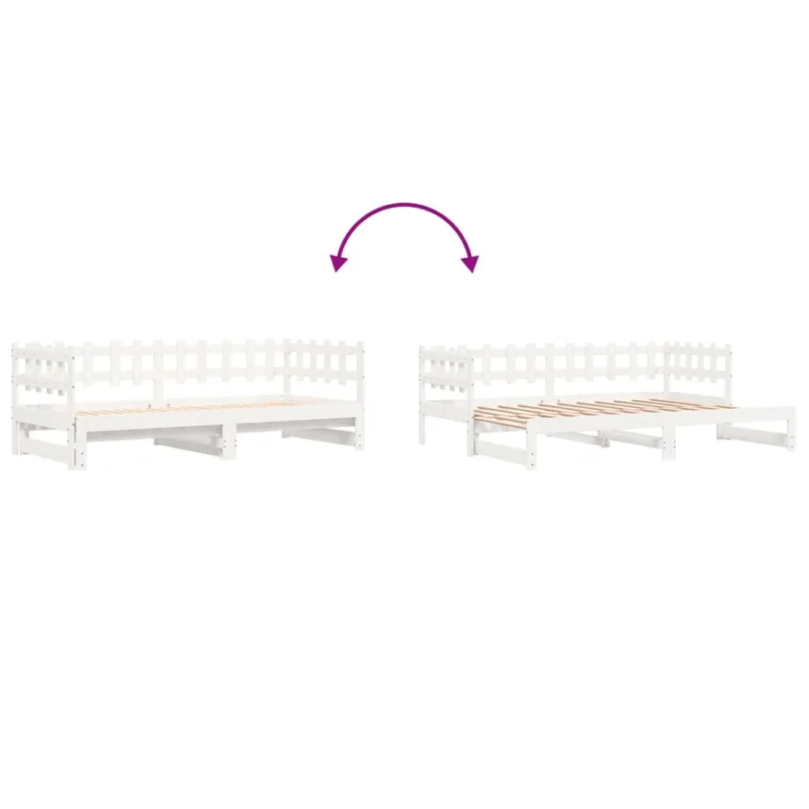 Lit coulissant sans matelas blanc 2x(90x200) cm bois massif - 10