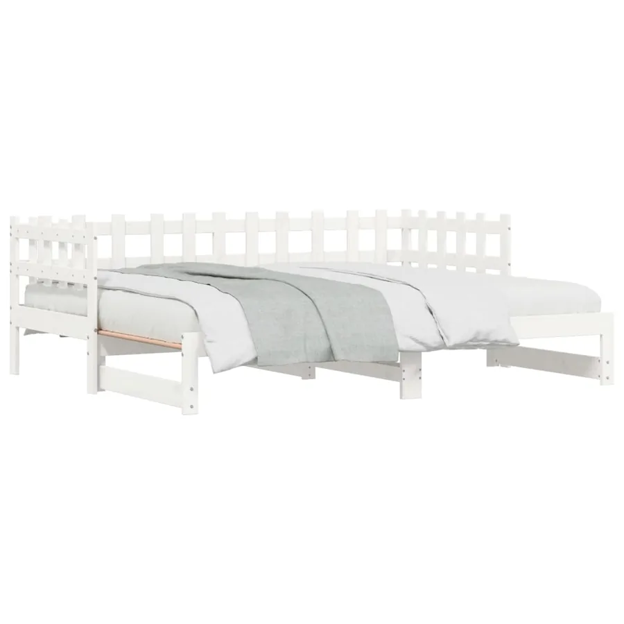 Lit coulissant sans matelas blanc 2x(90x200) cm bois massif - 5