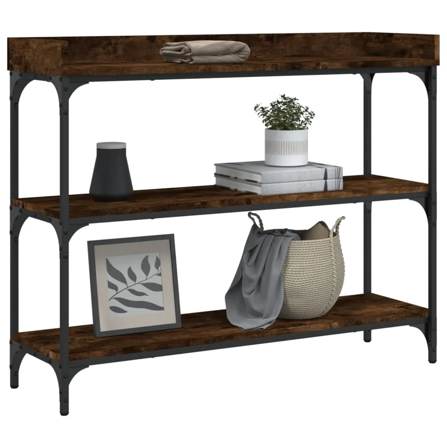 Table console avec étagères chêne fumé 100x30x80 cm - 3