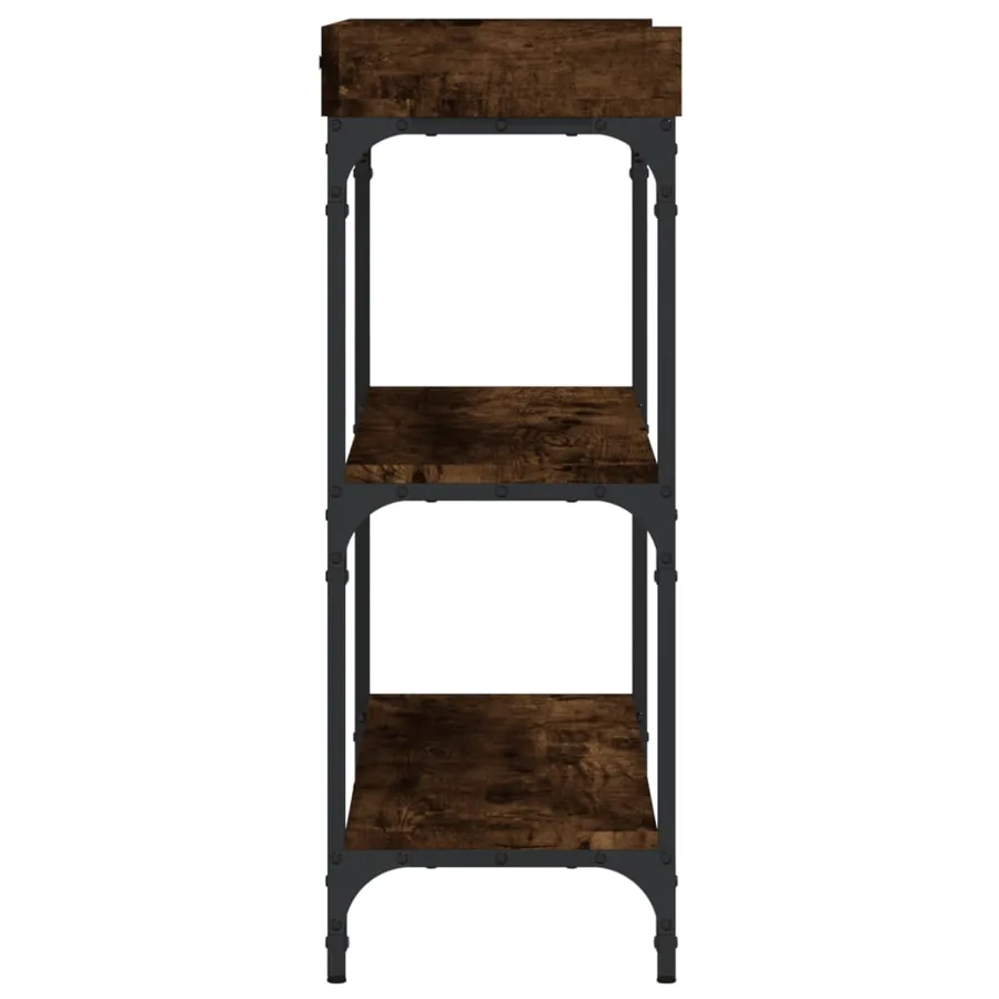 Table console avec étagères chêne fumé 100x30x80 cm - 5