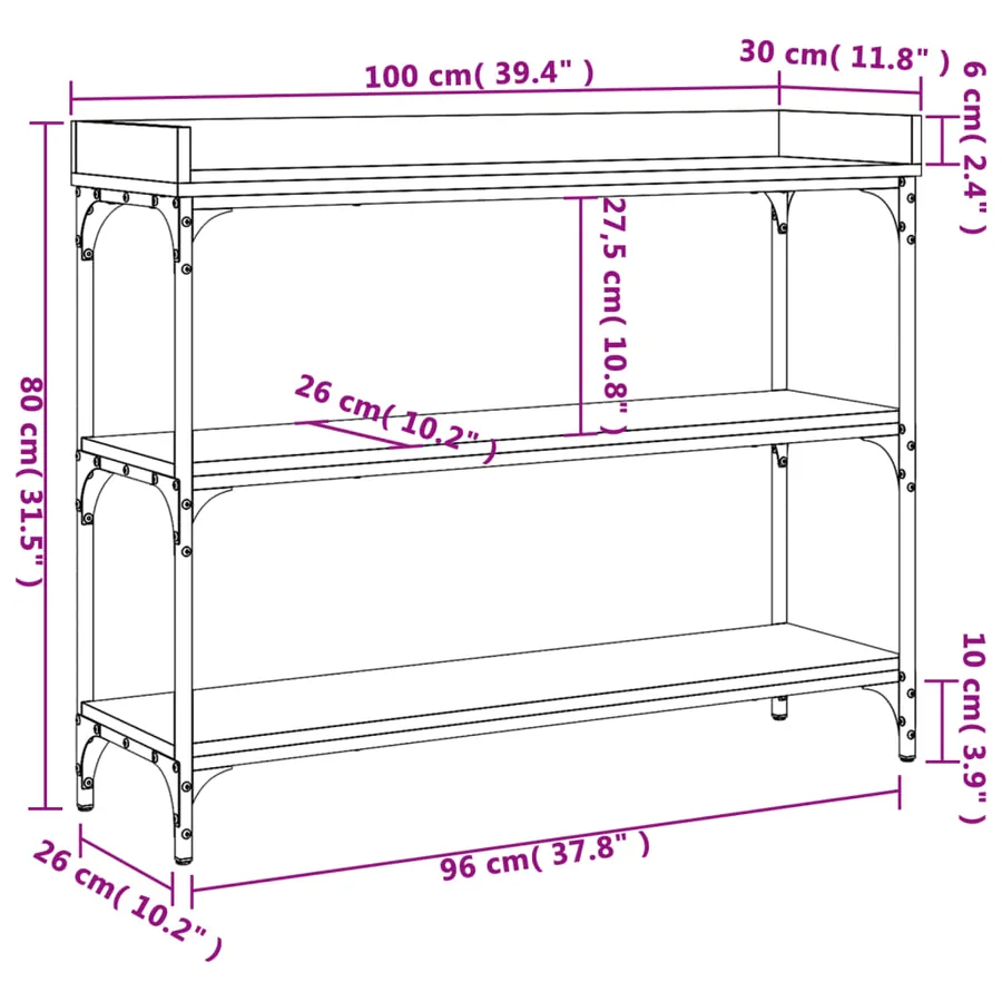 Table console avec étagères chêne fumé 100x30x80 cm - 9
