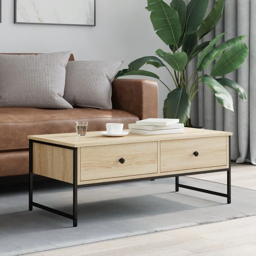 Table basse chêne sonoma 101x49x39,5 cm bois d'ingénierie - 3