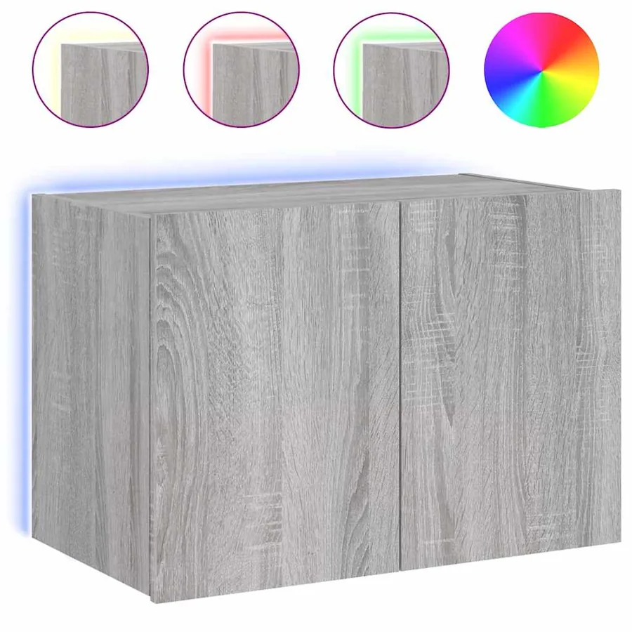 Meuble TV mural avec lumières LED sonoma gris 60x35x41 cm - 2