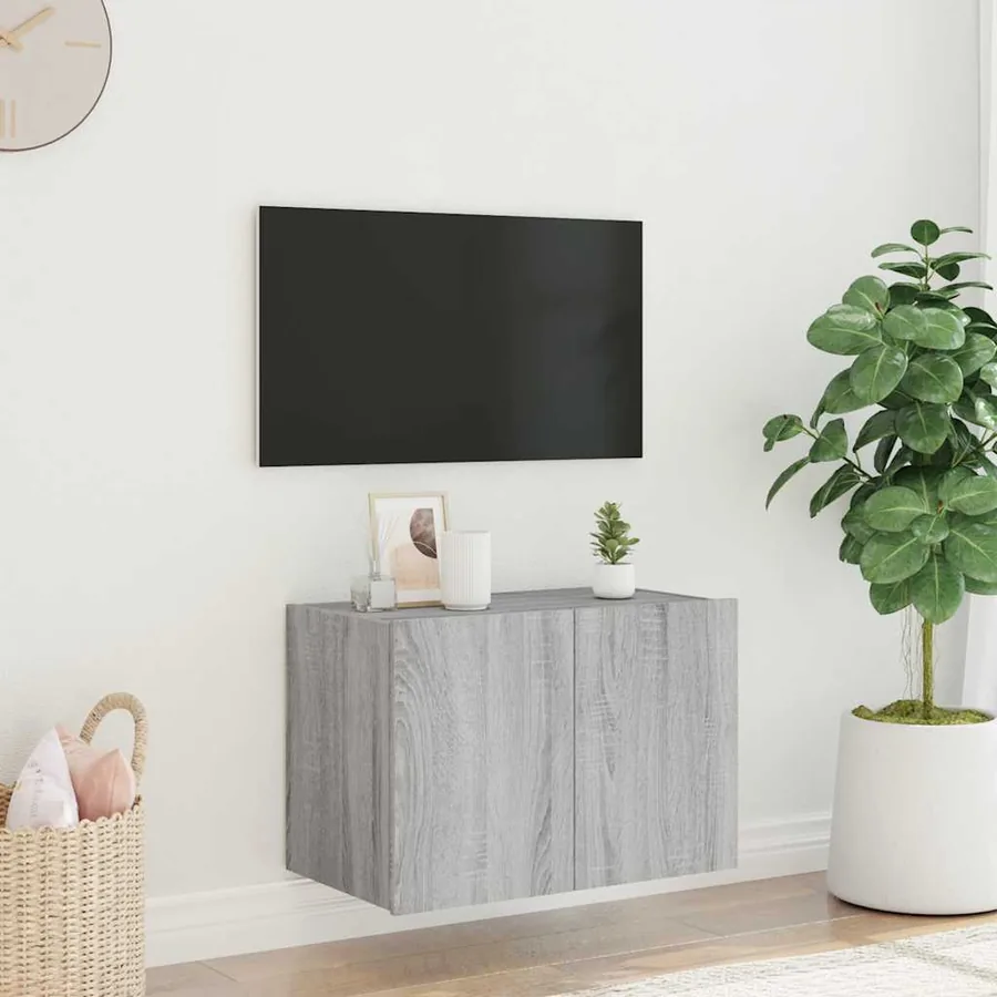 Meuble TV mural avec lumières LED sonoma gris 60x35x41 cm - 4