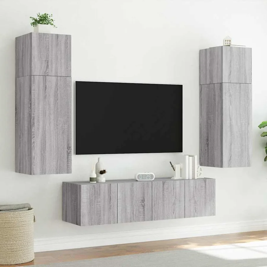 Meuble TV mural avec lumières LED sonoma gris 60x35x41 cm - 5