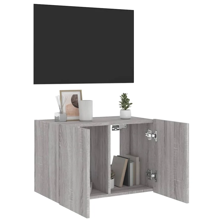 Meuble TV mural avec lumières LED sonoma gris 60x35x41 cm - 6