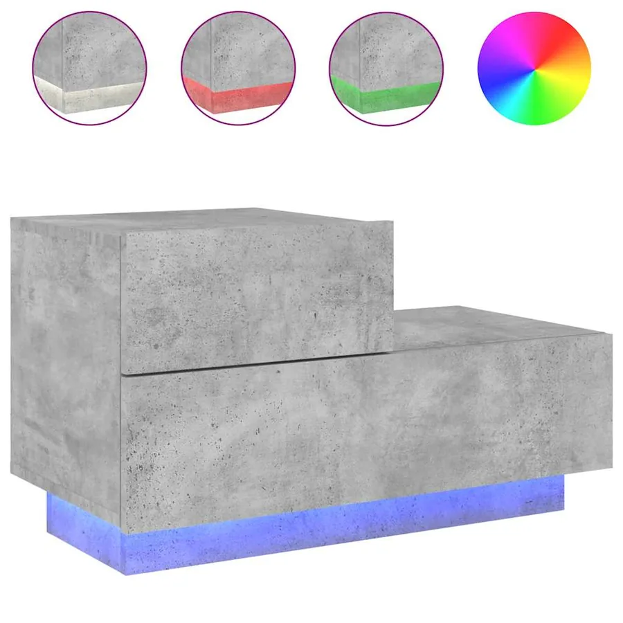 Table de chevet avec lumières LED gris béton 70x36x40,5 cm - 2