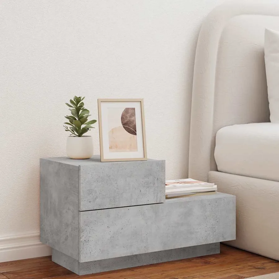 Table de chevet avec lumières LED gris béton 70x36x40,5 cm - 3